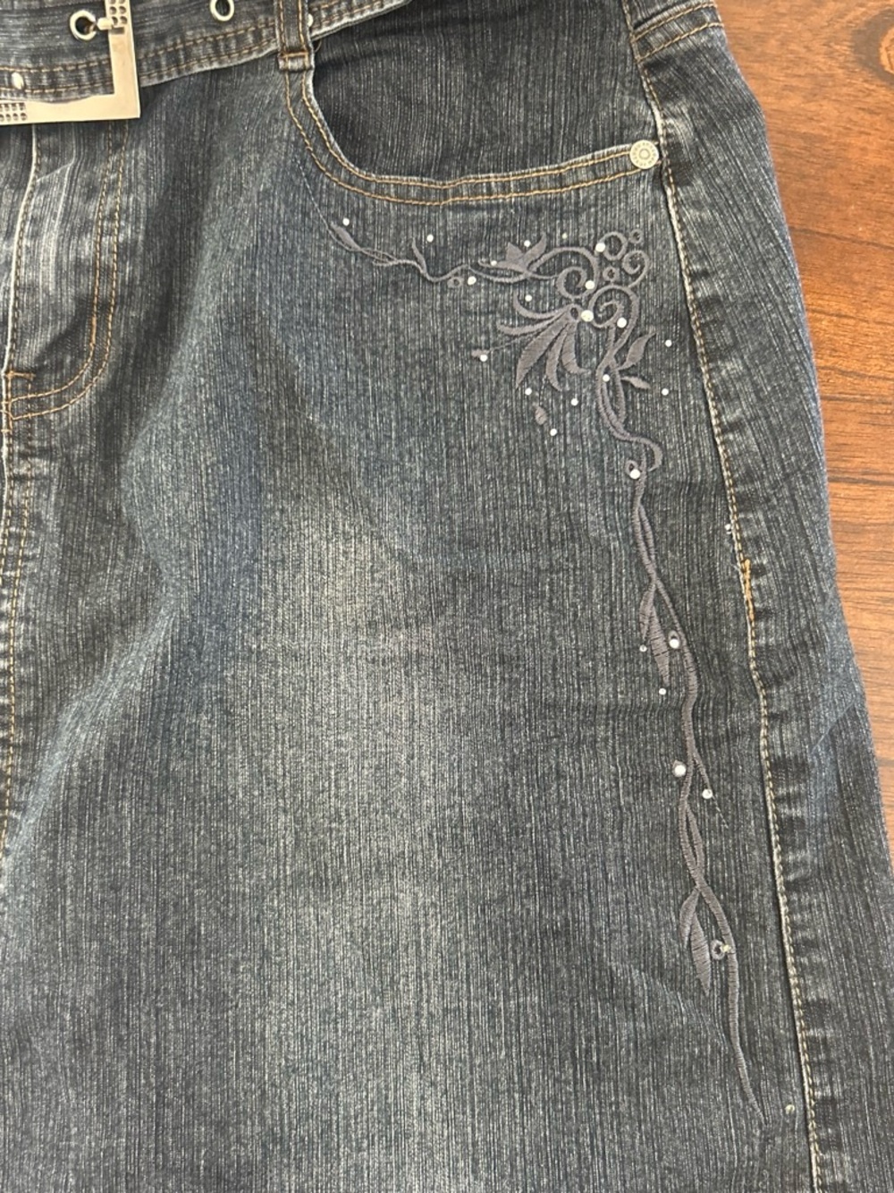 Women’s Embroidered Dark Denim Maxi Skirt
